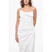 Rochii lungi JACQUEMUS Dama - Rochii lungi JACQUEMUS Draped Saudade Midi Dress With Bare Back Design White Femei (BM 19436618) - B-mall.ro