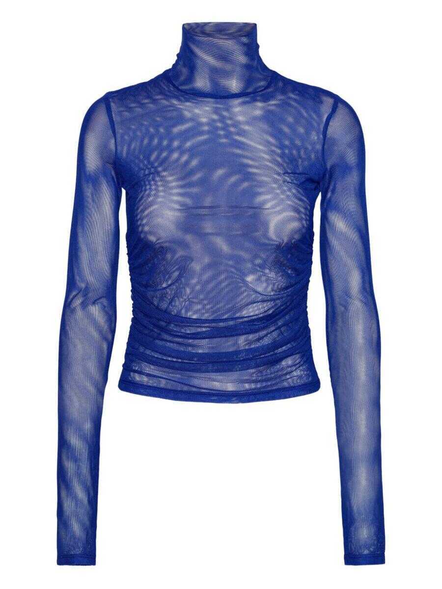Topuri ROTATE Birger Christensen Rotate Birger Christensen Blue Mesh Top With High Neck BLUE Femei (BM 19437354) 1