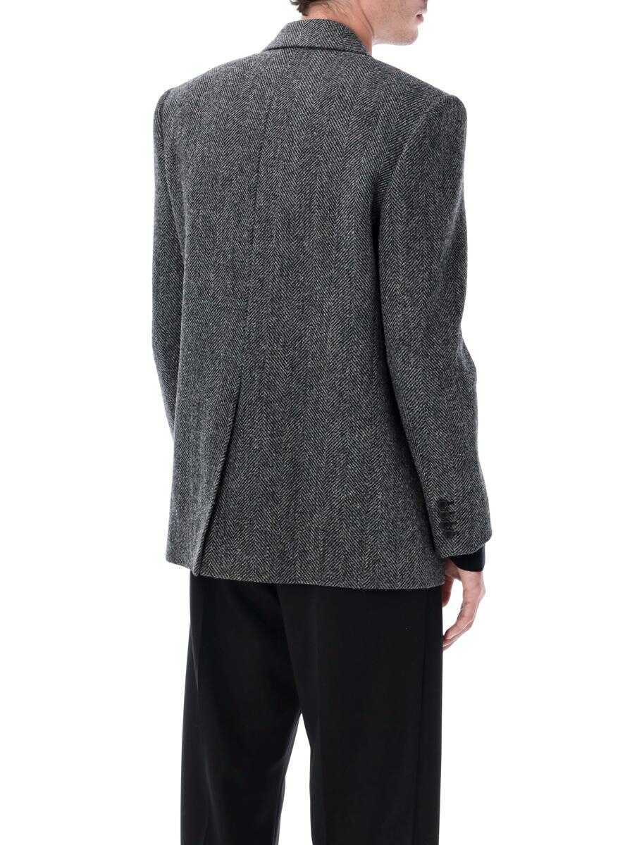 Geci Saint Laurent Saint Laurent Oversized Single-Breasted Herringbone Wool Jacket Multicolor Barbati (BM 19437822) 2