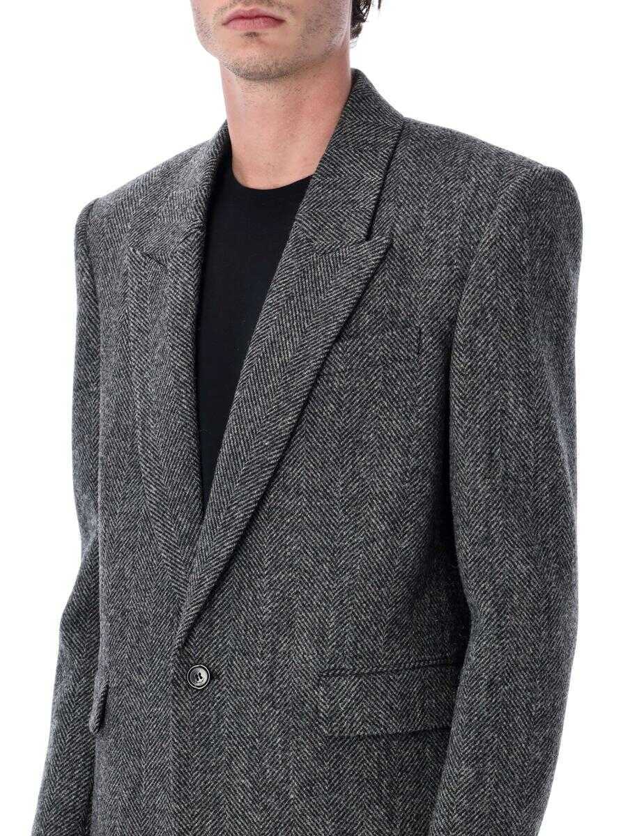 Geci Saint Laurent Saint Laurent Oversized Single-Breasted Herringbone Wool Jacket Multicolor Barbati (BM 19437822) 3
