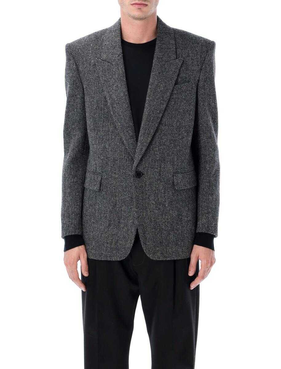 Geci Saint Laurent Saint Laurent Oversized Single-Breasted Herringbone Wool Jacket Multicolor Barbati (BM 19437822) 1