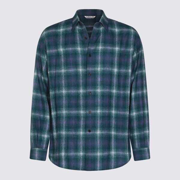 Camasi AURALEE Auralee Blue And Green Wool Shirt FOREST GREEN X NAVY Barbati (BM 19438587) 1