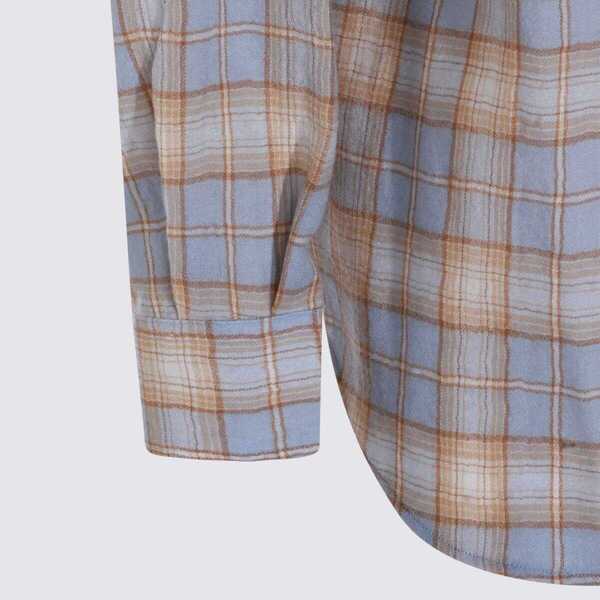 Camasi AURALEE Auralee Light Blue And Beige Wool Shirt LIGHT BLUE X BEIGE Barbati (BM 19438596) 3