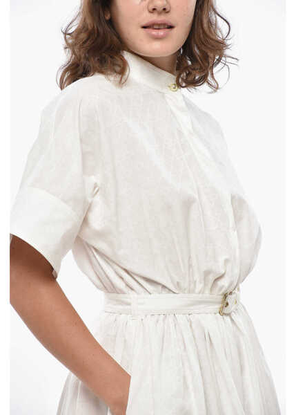 Rochii lungi Dior Jacquard Cotton Flared Shirt Dress With Belt White Femei (BM 19440932) 3