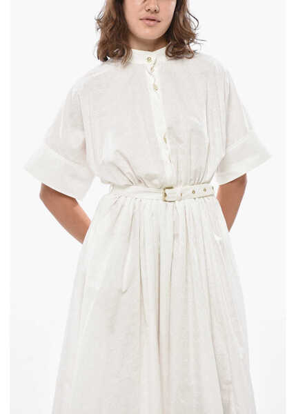 Rochii lungi Dior Jacquard Cotton Flared Shirt Dress With Belt White Femei (BM 19440932) 4