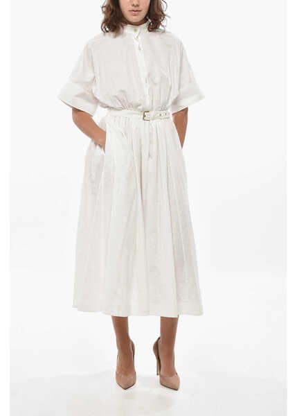 Rochii lungi Dior Jacquard Cotton Flared Shirt Dress With Belt White Femei (BM 19440932) 1