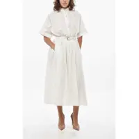 Rochii lungi Jacquard Cotton Flared Shirt Dress With Belt Femei