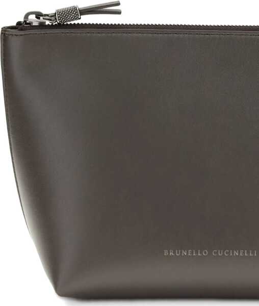 Genti de mana Brunello Cucinelli Leather Pouch with Shiny Zipper Pull TESTA MORO Femei (BM 19452434) 2