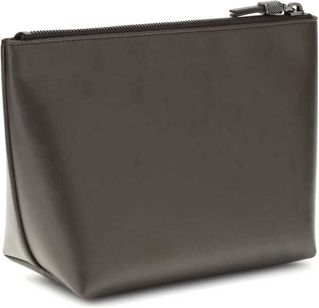 Genti de mana Brunello Cucinelli Leather Pouch with Shiny Zipper Pull TESTA MORO Femei (BM 19452434) 3