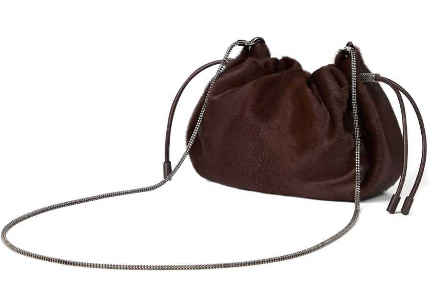Genti de umar Brunello Cucinelli Mellow mini Ponyhair Shoulder Bag with Precious Chai MOKA Femei (BM 19452515) 2
