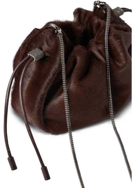 Genti de umar Brunello Cucinelli Mellow mini Ponyhair Shoulder Bag with Precious Chai MOKA Femei (BM 19452515) 4