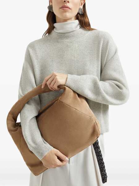 Genti de umar Brunello Cucinelli Suede Shoulder Bag ANTILOPE Femei (BM 19452536) 2