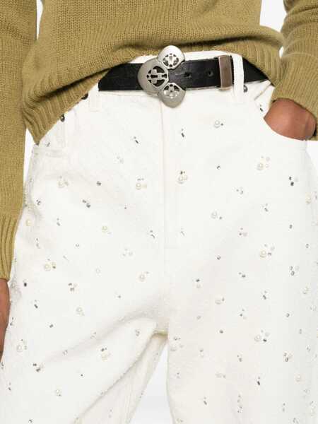 Blugi Golden Goose White denim pearl and crystal embroidered Pants OFFWHITE Femei (BM 19452665) 5