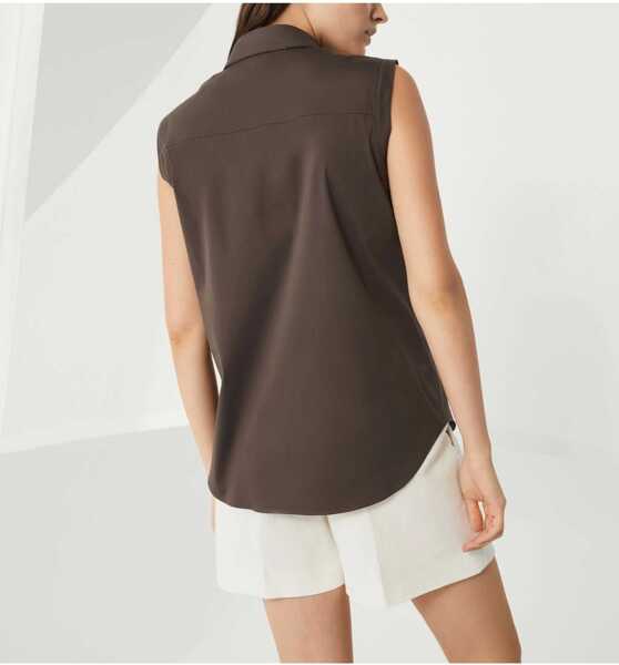 Camasi casual Brunello Cucinelli Sleeveless Shirt CHOCOLATE Femei (BM 19464074) 4