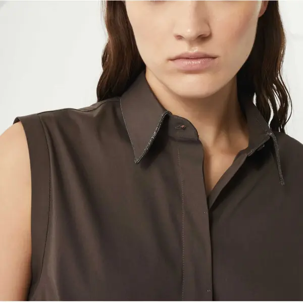 Camasi casual Brunello Cucinelli Sleeveless Shirt CHOCOLATE Femei (BM 19464074) 5