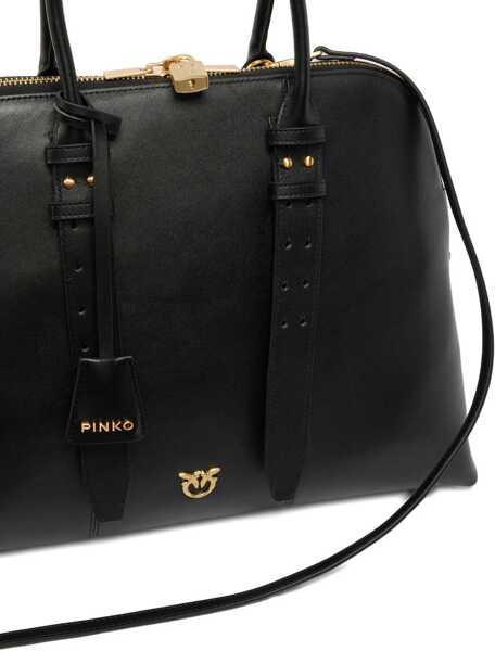 Genti de umar Pinko Escape Bag maxi leather bowling Bag NERO LIMOUSINE - MATT GOLD Femei (BM 19475252) 3