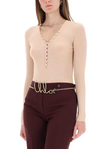 Bluze Chloe Ribbed Knit With Buttons PINK Femei (BM 19475507) 4