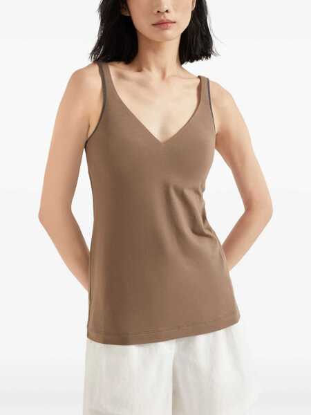Topuri Brunello Cucinelli Top with embellishments CHOCOLATE Femei (BM 19476203) 3