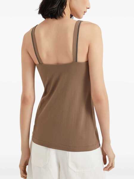 Topuri Brunello Cucinelli Top with embellishments CHOCOLATE Femei (BM 19476203) 4