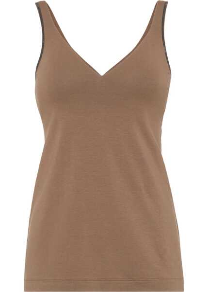 Topuri Brunello Cucinelli Top with embellishments CHOCOLATE Femei (BM 19476203) 1