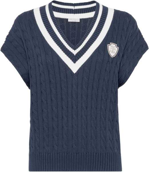 Veste casual Brunello Cucinelli Aran-patterned Vest BLU FREDDOPANAMA Femei (BM 19476260) 1
