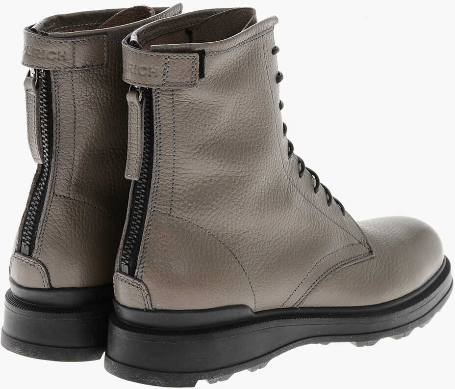 Botine Woolrich Textured Letaher Combat Boots With Contrasting Sole Brown Femei (BM 19476404) 2