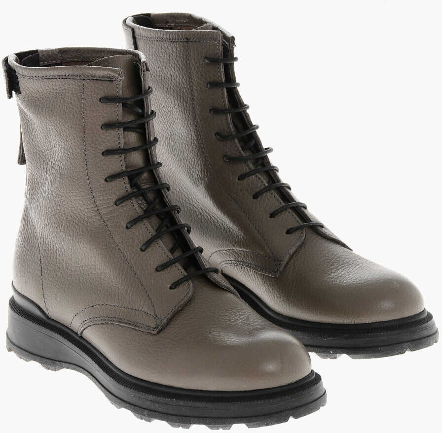 Botine Woolrich Textured Letaher Combat Boots With Contrasting Sole Brown Femei (BM 19476404) 1
