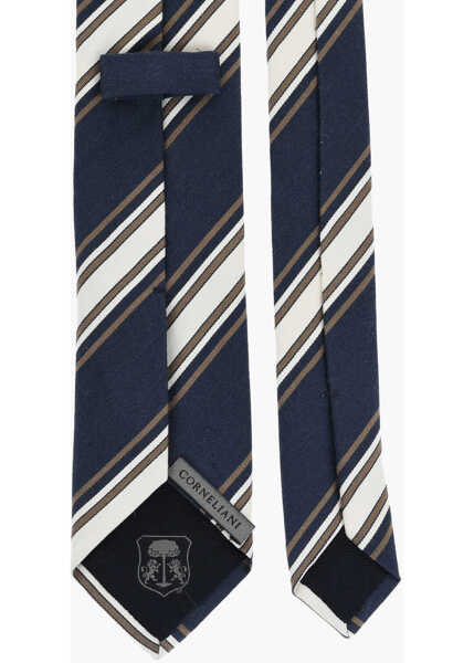 Cravate CORNELIANI Regimental Striped Cotton And Silk Tie Blue Barbati (BM 19476416) 3