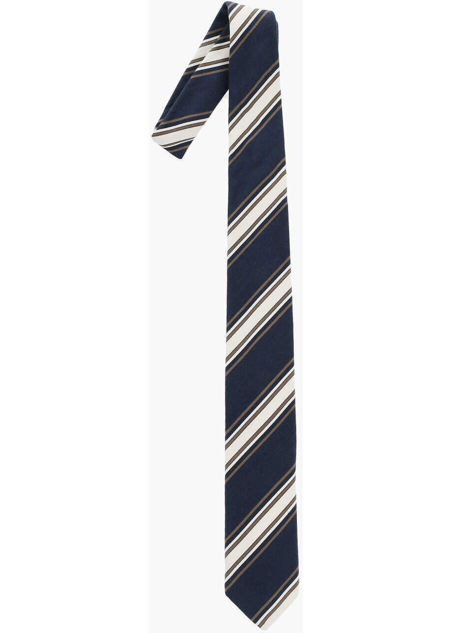 Cravate CORNELIANI Regimental Striped Cotton And Silk Tie Blue Barbati (BM 19476416) 1