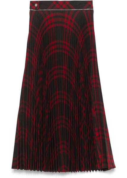 Fuste lungi Burberry Tartan Patterned Accordion Midi Skirt Red Femei (BM 19476428) 2