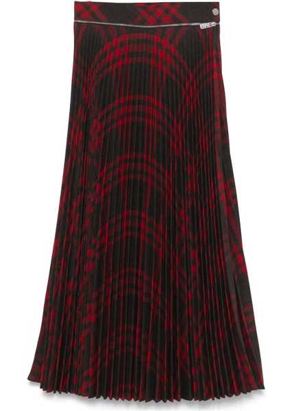Fuste lungi Burberry Tartan Patterned Accordion Midi Skirt Red Femei (BM 19476428) 1