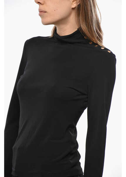 Bluze Tory Burch Turtleneck Viscose Top With Buttoned Detail Black Femei (BM 19476443) 2