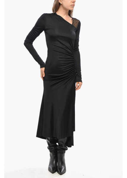 Rochii lungi Givenchy Draped Sheath Dress With Monogram Sheer Detail Black Femei (BM 19476473) 1