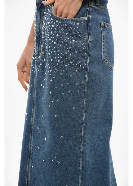 Fuste casual Alessandra Rich Denim Pencil Dress With Rhinestones Blue Femei (BM 19476587) 2