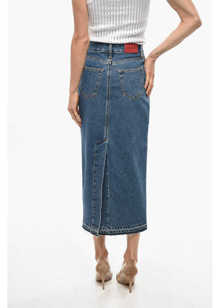 Fuste casual Alessandra Rich Denim Pencil Dress With Rhinestones Blue Femei (BM 19476587) 3