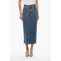 Fuste casual Denim Pencil Dress With Rhinestones Femei