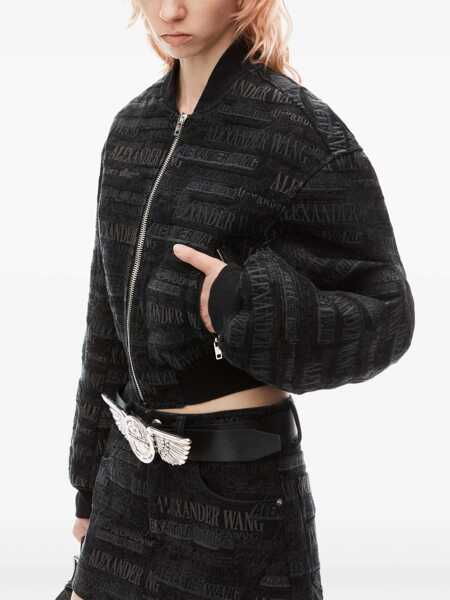 Bomber jacket Alexander Wang Embroidered Denim Cropped Fit Bomber Jacket Black Femei (BM 19476596) 5
