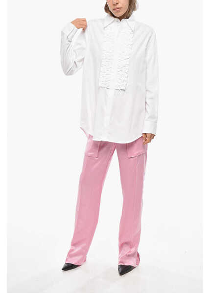 Camasi casual Bottega Veneta Popeline Cotton Ruffle Front Shirt White Femei (BM 19476602) 4