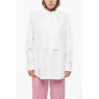 Camasi casual Popeline Cotton Ruffle Front Shirt Femei