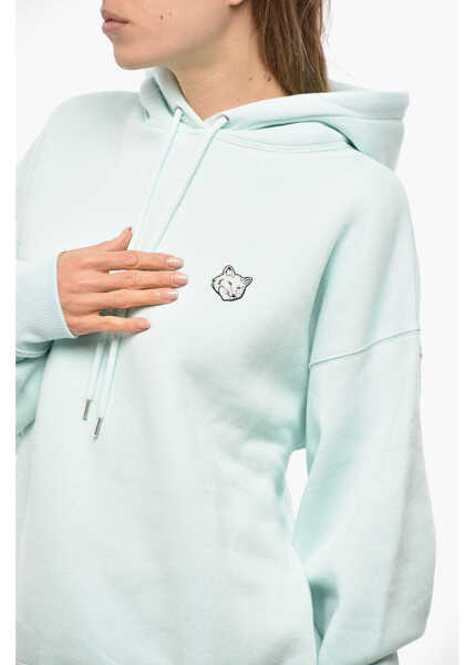 Bluze de trening MAISON KITSUN Fleeced-Cotton Hoodie With Embroidery Light Blue Femei (BM 19476614) 2
