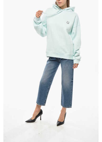 Bluze de trening MAISON KITSUN Fleeced-Cotton Hoodie With Embroidery Light Blue Femei (BM 19476614) 4