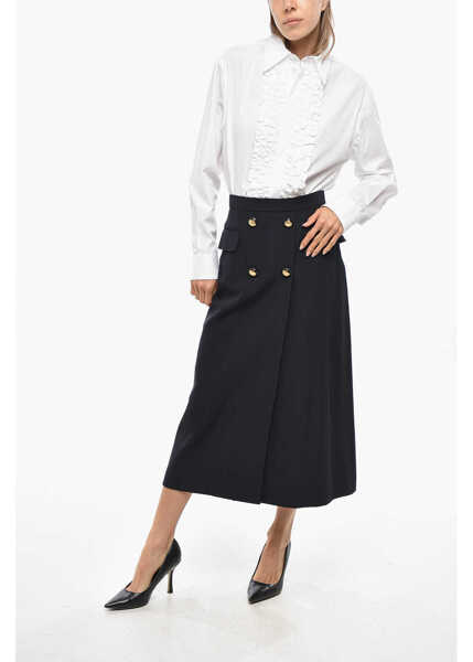 Fuste lungi Alexander McQueen Double-Breasted Designed Wool Blend Skirt Blue Femei (BM 19476626) 4