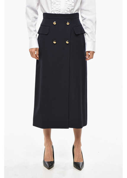 Fuste lungi Alexander McQueen Double-Breasted Designed Wool Blend Skirt Blue Femei (BM 19476626) 1