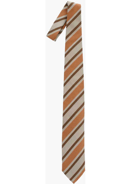 Cravate CORNELIANI Regimental Striped Silk Tie Orange Barbati (BM 19476653) 1