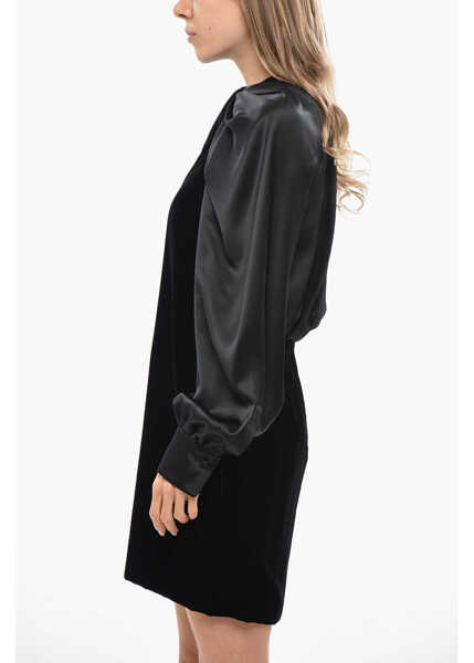 Rochii scurte Max Mara Velour Zarella Dress With Satin Balloon Sleeves Black Femei (BM 19476671) 2