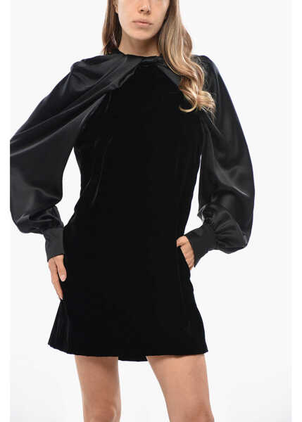 Rochii scurte Max Mara Velour Zarella Dress With Satin Balloon Sleeves Black Femei (BM 19476671) 4