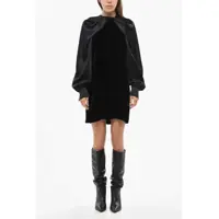 Rochii scurte Velour Zarella Dress With Satin Balloon Sleeves Femei