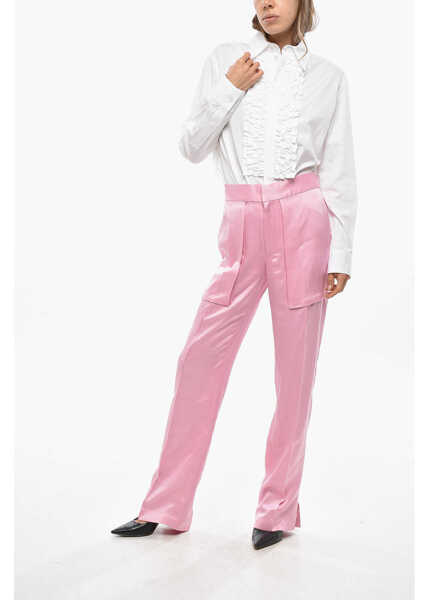 Pantaloni casual SA SU PHI Satin Adriana Pants With Maxi Pockets Pink Femei (BM 19476677) 4