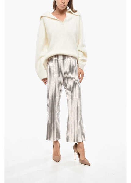 Pantaloni office AVENUE MONTAIGNE High Waist Striped Pants White Femei (BM 19476686) 3