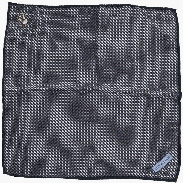 Esarfe CORNELIANI Patterned Silk Pocket Square With Printed Logo Blue Barbati (BM 19476707) 3